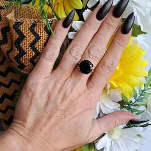Black Tourmaline & White Zircon Ring In 925 Sterling Silver